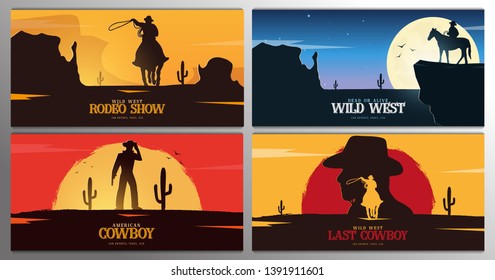 Set of Cowboy banners. Rodeo. Wild West banner. Texas. Vector illustration