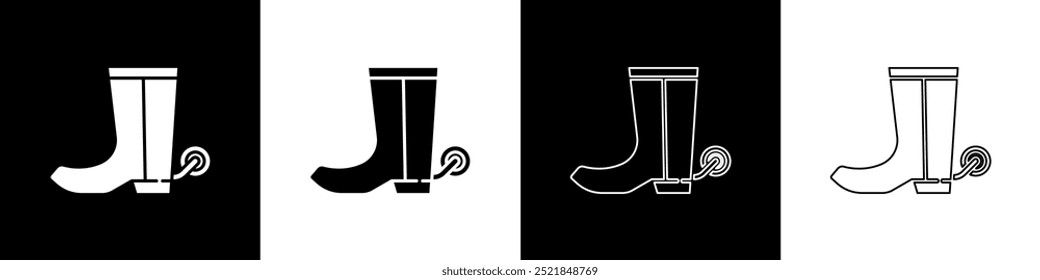 Set Cowboy boot icon isolated on black and white background.  Vector