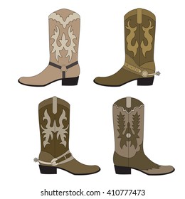 Set of cowboy boots. Color vector illustration.