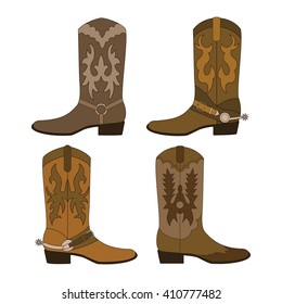 Set of cowboy boots. Color vector illustration.