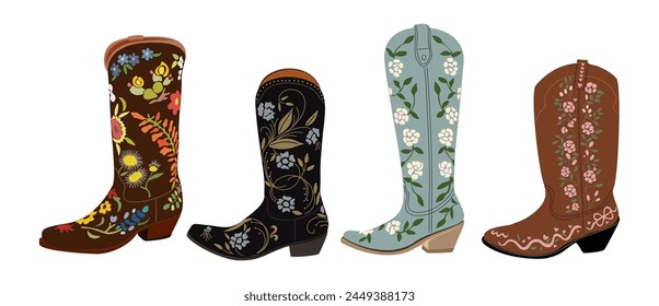 Set of Cowboy boots decorated with floral elements