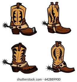 Set of the cowboy boots illustrations. Design elements for logo, label, emblem, sign, badge. Vector illustration