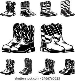 Set of cowboy boots with ornament vector 