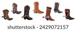 Set of Cowboy boots with spurs vector isolated.