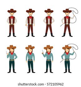 Set of Cowboy Character Design Vector.