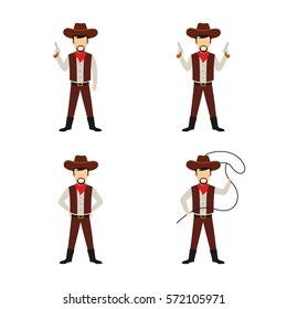 Set of Cowboy Character Design Vector.