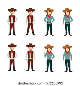 Set of Cowboy Character Design Vector.