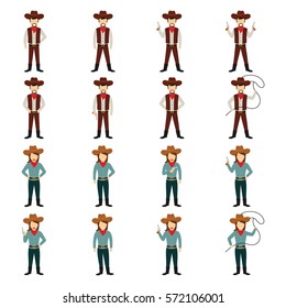 Set of Cowboy Character Design Vector.