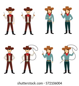 Set of Cowboy Character Design Vector.