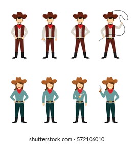 Set of Cowboy Character Design Vector.