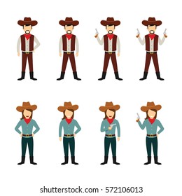 Set of Cowboy Character Design Vector.