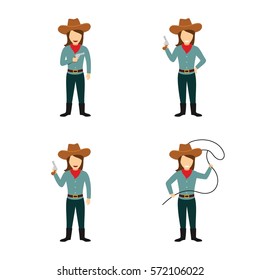 Set of Cowboy Character Design Vector.