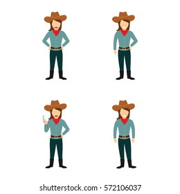 Set of Cowboy Character Design Vector.