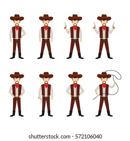 Set of Cowboy Character Design Vector.
