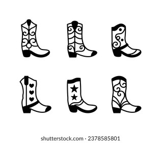 set of cowboy cowgirl boots western design vector icon collections modern outline minimal style isolated