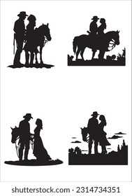 Set of cowboy and cowgirl silhouette