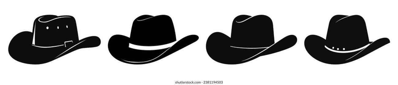 Set of Cowboy Hat Black Color Vector Clipart