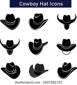 set of Cowboy hat icons vector art.