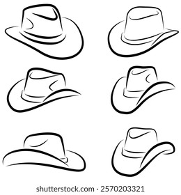 Set of cowboy hat vector brush line art. Cowboy hat silhouettes	