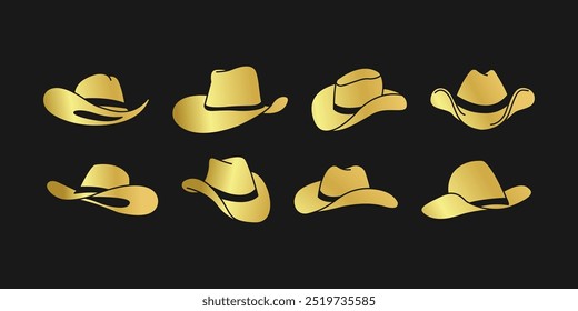 conjunto de chapéus de cowboy ouro vetor design ilustração