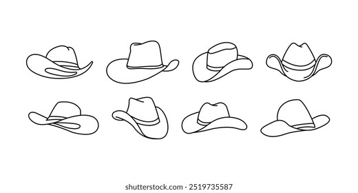 Conjunto de sombreros de vaquero línea de diseño de Vector ilustración