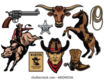 set of cowboy objects