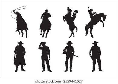 Set of cowboy silhouettes isolated on white background