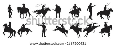 Set of cowboy silhouettes vector illustration