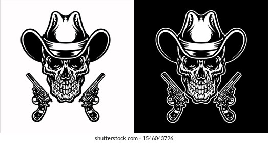 Set of cowboy skull, Isolated on dark and bright background