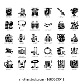 Set of cowboy thin line and pixel perfect icons for any web and app project. 