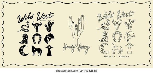 Set of cowboys design print elements