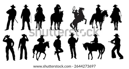 Set of cowboys horses vector illustration