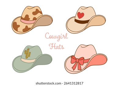 Set of cowgirl hats in cute styles