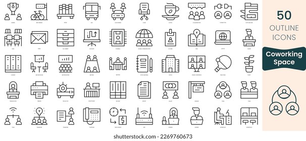 Set of coworking space icons. Thin linear style icons Pack. Vector Illustration