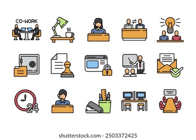 Set of Co-working Space Line Icon