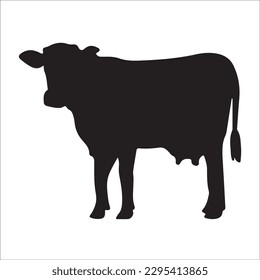 Set of cows. Black silhouette cow isolated on white. Hand drawn vector illustration