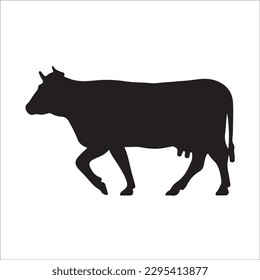 Set of cows. Black silhouette cow isolated on white. Hand drawn vector illustration