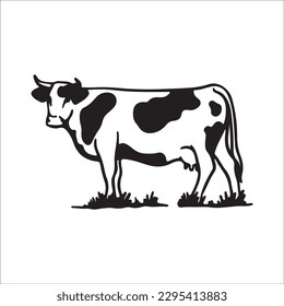 Set of cows. Black silhouette cow isolated on white. Hand drawn vector illustration