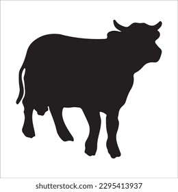 Set of cows. Black silhouette cow isolated on white. Hand drawn vector illustration