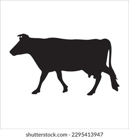 Set of cows. Black silhouette cow isolated on white. Hand drawn vector illustration