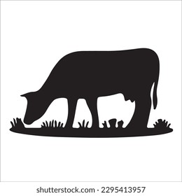 Set of cows. Black silhouette cow isolated on white. Hand drawn vector illustration