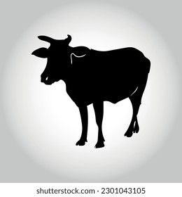 Set of cows. Black silhouette cow isolated on white.