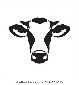 Set of cows. Black silhouette cow isolated on white. Hand drawn vector illustration.