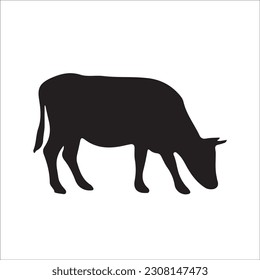 Set of cows. Black silhouette cow isolated on white. Hand drawn vector illustration.