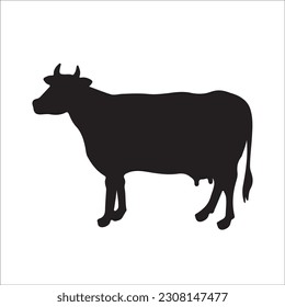 Set of cows. Black silhouette cow isolated on white. Hand drawn vector illustration.
