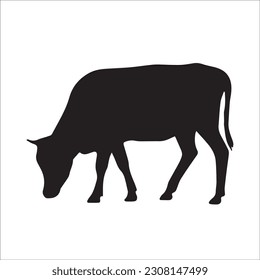 Set of cows. Black silhouette cow isolated on white. Hand drawn vector illustration.