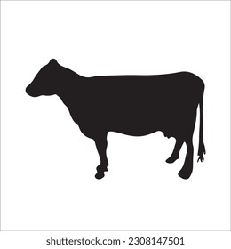 Set of cows. Black silhouette cow isolated on white. Hand drawn vector illustration.