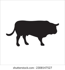 Set of cows. Black silhouette cow isolated on white. Hand drawn vector illustration.