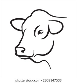 Set of cows. Black silhouette cow isolated on white. Hand drawn vector illustration.