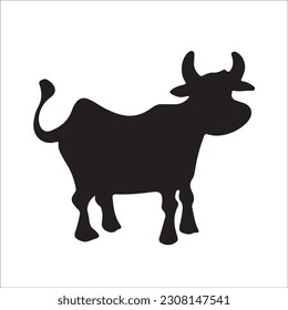 Set of cows. Black silhouette cow isolated on white. Hand drawn vector illustration.